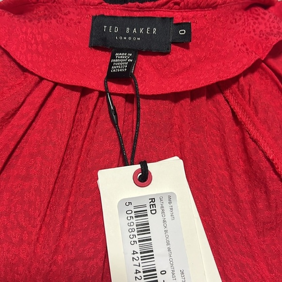 Ted Baker Women’s London Tryniti Gathered Neck Red Blouse With Black Belt size 0 - Picture 6 of 9